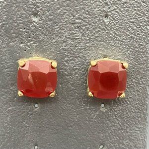 Pierced Earrings Gold Ruby Red Faceted Rhinestone Four Prong Retro Soft Girl